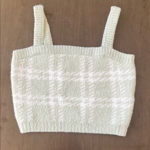 Kendall & Kylie Fuzzy Knit Crop Top Small Mint Plaid Soft Cozy